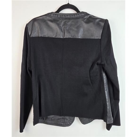 Nygard Collection Leather Sweater Jacket Womens L Black Knit Full Zip 90s Y2K - Picture 3 of 10